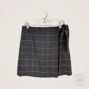 J. Crew Wool Plaid Mini Wrap Skirt Black White Size 8